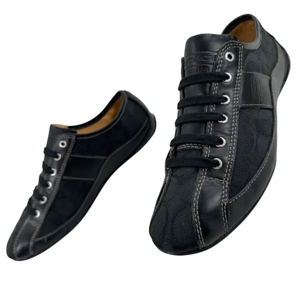 Coach Suee Black Monogram Canvas/Leather Lace-up Comfort Sneakers Size 6.5